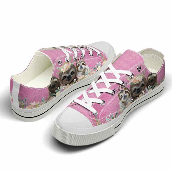 LTS-U-Ani-PF-Slth-220124NA10 @ Sloth Pink Flowe-Sloth Flowers Pink Low Top Shoes