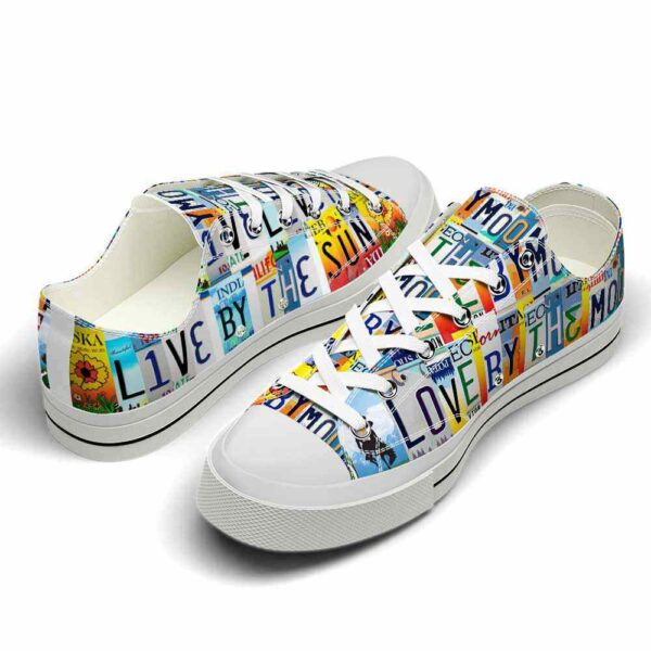LTS-U-Hobb-LBTM-Hppi-220124NA10 @ Hippie Love By The Moo-Hippie Live By The Sun Love By The Moon License Plate Low Top Shoes