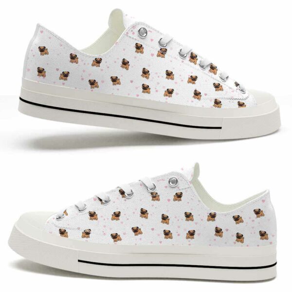 LTS-U-Dog-HP-Pug-220124VY10 @ Pug Heart Patter-Pug Hearts Pattern Low Top Shoes
