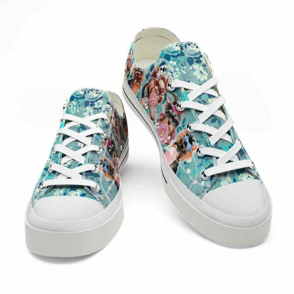 LTS-U-Dog-RTFB-Yorkie-220124NA10 @ Yorkshire Terrier Retro Teal Flower Backgroun-Yorkshire Terrier Blue Flowers Candy Low Top Shoes