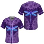 JS-U-Ani-MP-Drgf-220322VY10 @ Dragonfly Mandala PurJSe-Dragonfly Purple Mandala Baseball Jersey