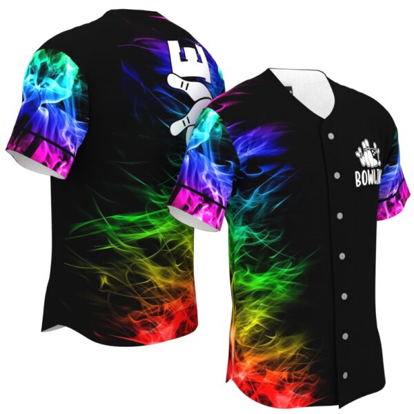 JS-U-Hobb-SL-Bwl-220322VY10 @ Bowling Smoke Love-Bowling Love Colorful Smoke Flame Baseball Jersey