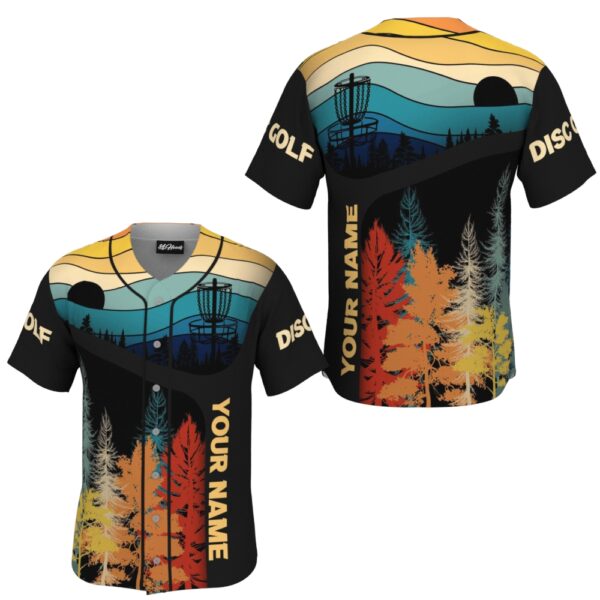 JS-U-Hobb-RDT-Dgof-220322VY10 @ Disc Golf Retro Dawn Throw-Disc Golf Retro Forest Custom Name Baseball Jersey