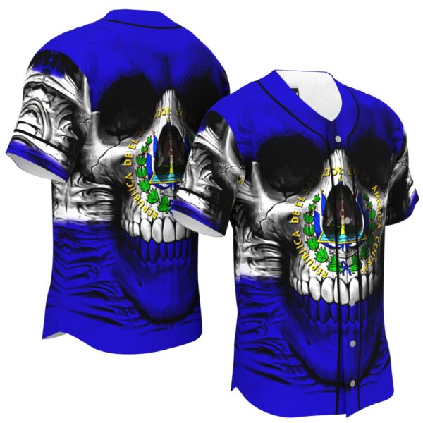 JS-U-Ctry-SF-Elsa-220322NA10 @ El Salvador Skull Flag-El Salvador Skull Flag Baseball Jersey