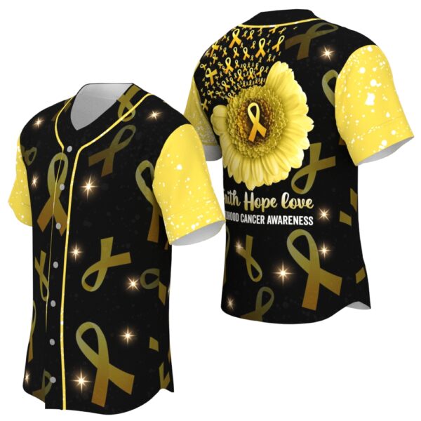 JS-U-Awa-SP-Chca-220322VY10 @ Childhood Cancer Sunflower Petals-Childhood Cancer Sunflower Yellow Ribbon Baseball Jersey