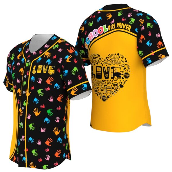 JS-U-Job-CSB-Sbdr-220322VY10 @ Bus Driver Colorful School Bus-School Bus Driver Retro Colorful Hand Pattern Baseball Jersey