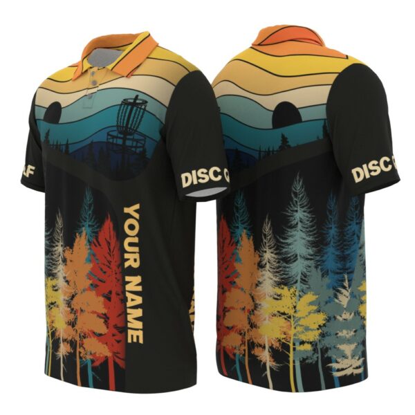 PL-U-Hobb-RDT-Dgof-220322NA10 @ Disc Golf Retro Dawn Throw-Disc Golf Retro Forest Custom Name Polo Shirt