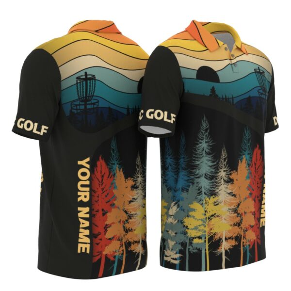 PL-U-Hobb-RDT-Dgof-220322NA10 @ Disc Golf Retro Dawn Throw-Disc Golf Retro Forest Custom Name Polo Shirt
