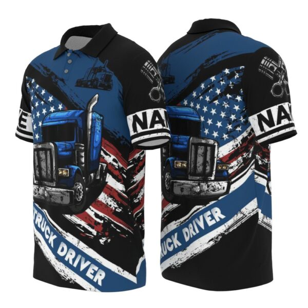 PL-U-Job-CHFL-Tker-220322VY10 @ Truck Driver Color Half Flag Line-Truck Driver Usa Flag Custom Name Polo Shirt