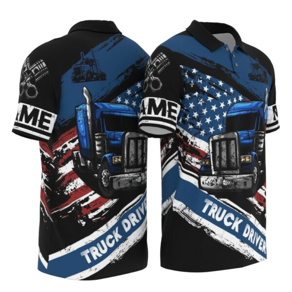 PL-U-Job-CHFL-Tker-220322VY10 @ Truck Driver Color Half Flag Line-Truck Driver Usa Flag Custom Name Polo Shirt