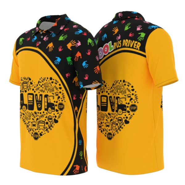 PL-U-Job-CSB-Sbdr-220322NA10 @ Bus Driver Colorful School Bus-School Bus Driver Retro Colorful Hand Pattern Polo Shirt