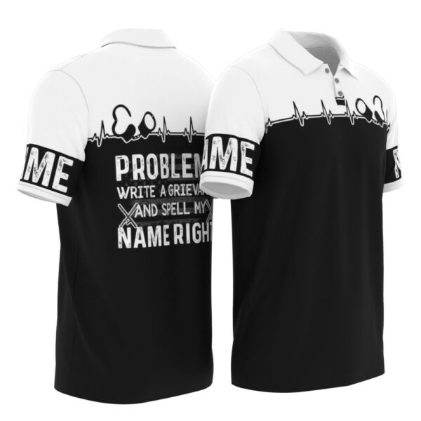 PL-U-Job-FHH-Cor-220322VY10 @ Correctional Officer Flag Heartbeat Handcuffs-Correctional Officer Grievance Black White Custom Name Polo Shirt