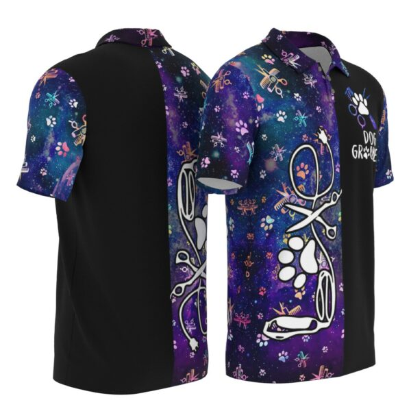 PL-U-Job-GL-Dgrm-220322NA10 @ Dog Groomer Galaxy Love-Dog Groomer Love Purple Galaxy Pattern Polo Shirt
