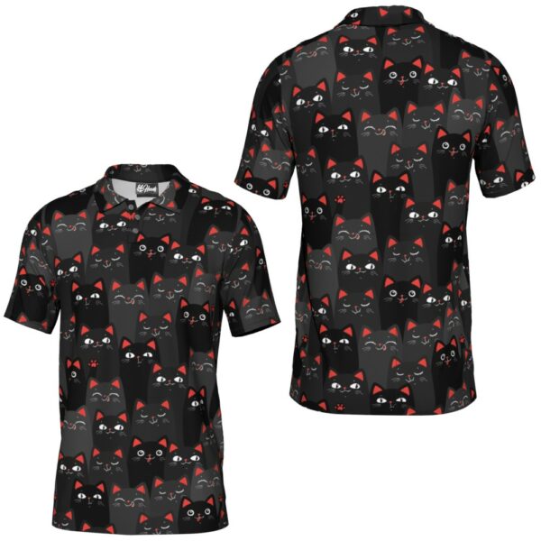 PL-U-Ani-BRP-Cat-220322NA10 @ Cat Black Red Pattern-Cat Black Red Pattern Polo Shirt