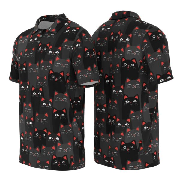 PL-U-Ani-BRP-Cat-220322NA10 @ Cat Black Red Pattern-Cat Black Red Pattern Polo Shirt