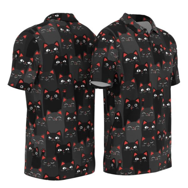PL-U-Ani-BRP-Cat-220322NA10 @ Cat Black Red Pattern-Cat Black Red Pattern Polo Shirt