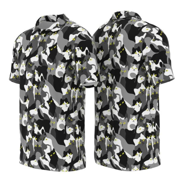 PL-U-Ani-BAWP-Cat-220322NA10 @ Cat Black And White Pattern-Cat Black White Pattern Polo Shirt