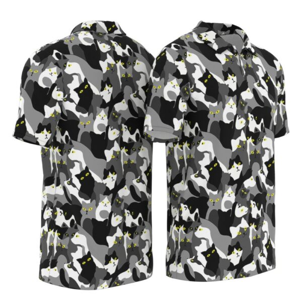 PL-U-Ani-BAWP-Cat-220322NA10 @ Cat Black And White Pattern-Cat Black White Pattern Polo Shirt