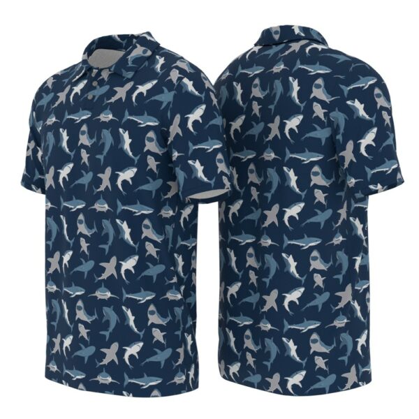 PL-U-Ani-CBP-Sark-220322NA10 @ Shark Cute Blue Pattern-Shark Blue Sea Pattern Polo Shirt