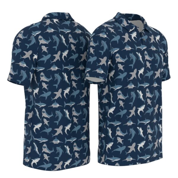 PL-U-Ani-CBP-Sark-220322NA10 @ Shark Cute Blue Pattern-Shark Blue Sea Pattern Polo Shirt