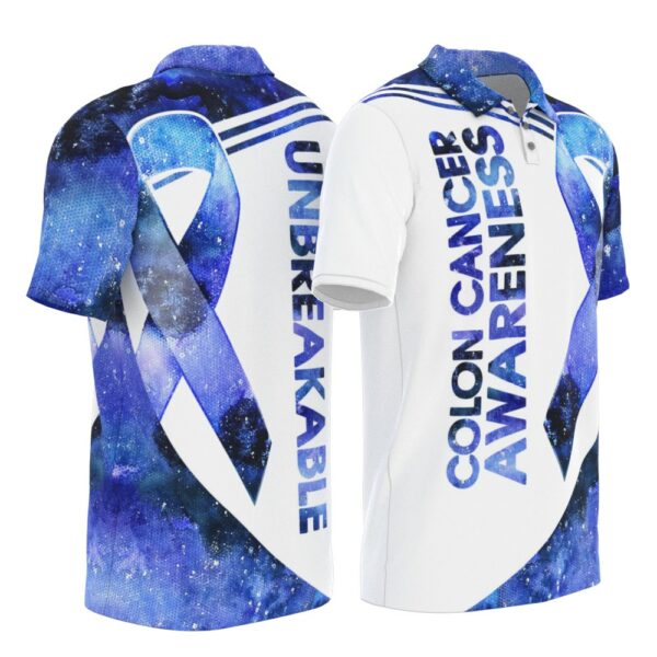 PL-U-Awa-BGW-ColCan-220322NA10 @ Colon Cancer Blue Galaxy Watercolor-Colon Cancer Unbreakable Polo Shirt
