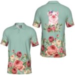 PL-U-Ani-GF-Pig-220322VY10 @ Pig Green Flower-Pig Green And Flowers Polo Shirt