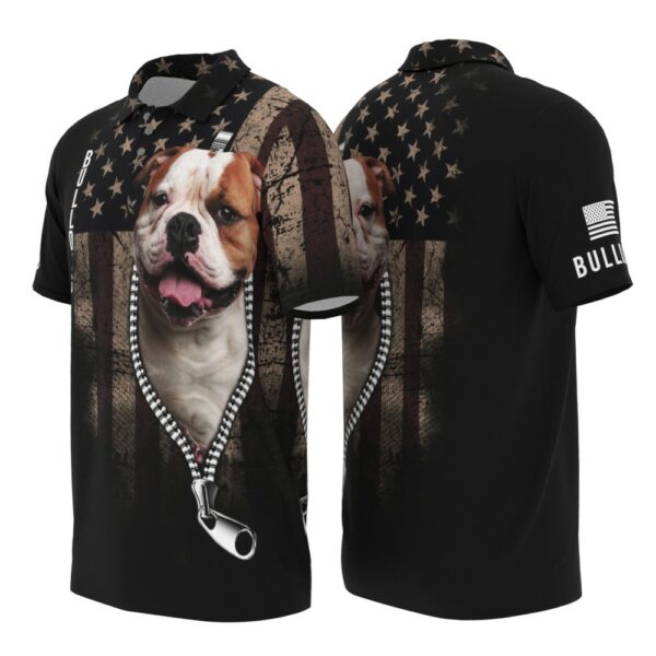 PL-U-Dog-ZF-Bdog-220322NA10 @ Bulldog Zipper Flag-Bulldog Zipper Usa Flag Polo Shirt