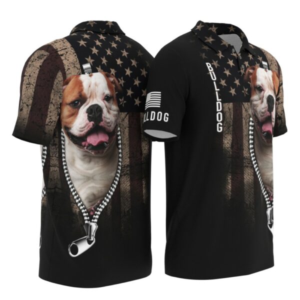 PL-U-Dog-ZF-Bdog-220322NA10 @ Bulldog Zipper Flag-Bulldog Zipper Usa Flag Polo Shirt