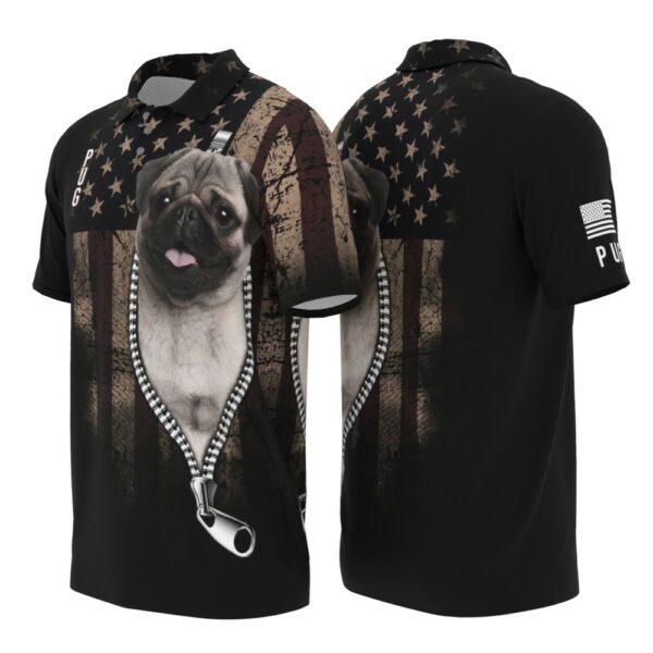 PL-U-Dog-ZF-Pug-220322NA10 @ Pug Zipper Flag-Pug Zipper Usa Flag Polo Shirt