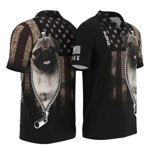 PL-U-Dog-ZF-Pug-220322NA10 @ Pug Zipper Flag-Pug Zipper Usa Flag Polo Shirt
