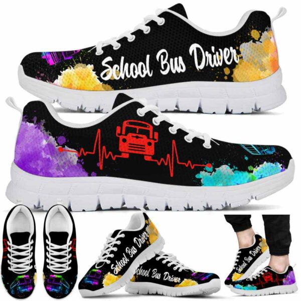 SS-U-Job-W-Sbdr-220610NA10 @ Bus Driver Watercolor-School Bus Driver Apple Watercolor Heartbeat Sneakers