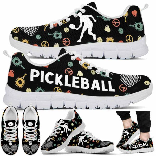 SS-U-Hobb-PLPR-Pklb-210608VY11 @ Pickleball Peace Love Pattern Retro-Pickleball Love Peace Retro Pattern Sneakers