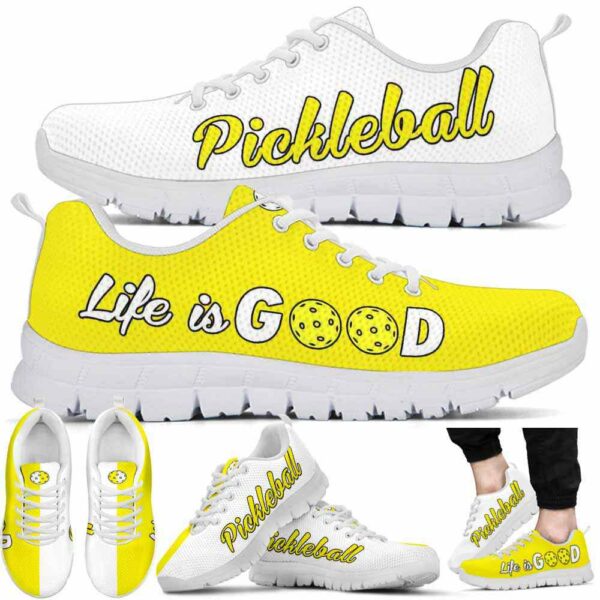 SS-U-Hobb-YWT-Pklb-210608VY10 @ Pickleball Yellow White Text-Pickleball Yellow White Life Is Good Sneakers