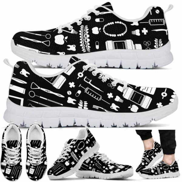 SS-U-Nur-BP-Det-220610NA10 @ Dental BW Pattern-Dentist Black White Tools Pattern Sneakers