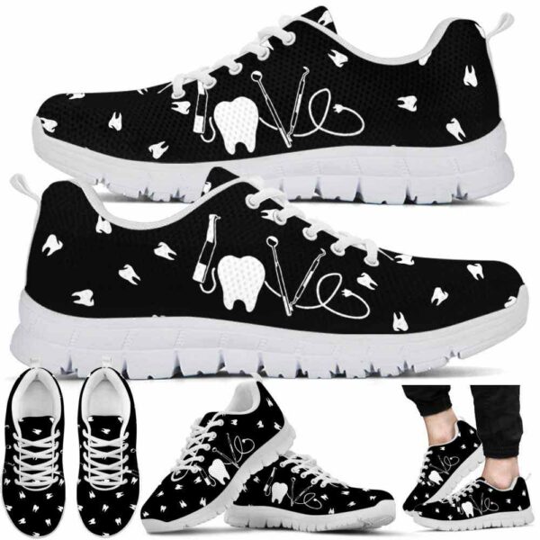SS-U-Nur-BL-Det-220610NA10 @ Dental BW Love-Dentist Love Black White Pattern Sneakers