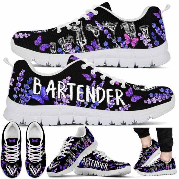 SS-U-Job-LBD-Btd-220610NA11 @ Bartender Lavender Butterflies Drink-Bartender Drinks Butterfly Pattern Sneakers