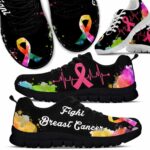 SS-U-Awa-FW-BreCan-220610NA10 @ Breast Cancer Fight Watercolor-Breast Cancer Watercolor Heartbeat Sneakers