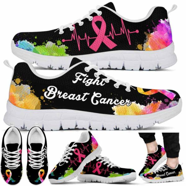 SS-U-Awa-FW-BreCan-220610NA10 @ Breast Cancer Fight Watercolor-Breast Cancer Watercolor Heartbeat Sneakers