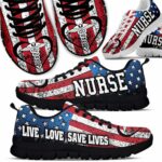 SS-U-Nur-LLSL-Nur-220610NA10 @ Nurse Live Love Save Lives-Nurse Usa Flag Live Love Save Lives Sneakers