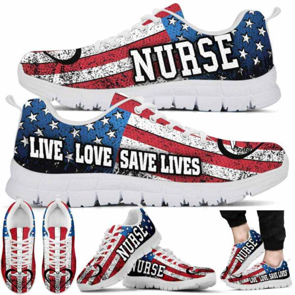 SS-U-Nur-LLSL-Nur-220610NA10 @ Nurse Live Love Save Lives-Nurse Usa Flag Live Love Save Lives Sneakers