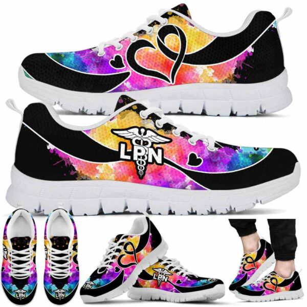 SS-U-Nur-L3HR-Nur-220610NA10 @ Nurse Line 3 Heart Ribbon-Nurse Watercolor Heart Line Sneakers