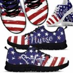 SS-U-Nur-AF-Nur-220610NA10 @ Nurse American Flag-Nurse Usa Flag Heartbeat Sneakers