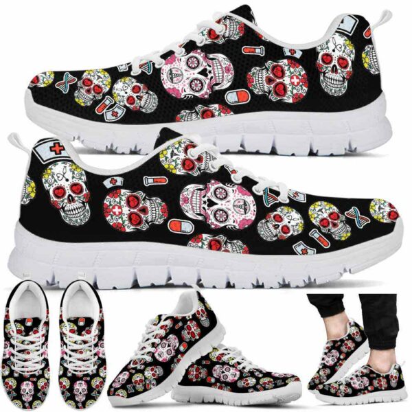 SS-U-Nur-MS-Nur-220610NA10 @ Nurse Mexican Skull-Nurse Sugar Skull Pattern Sneakers