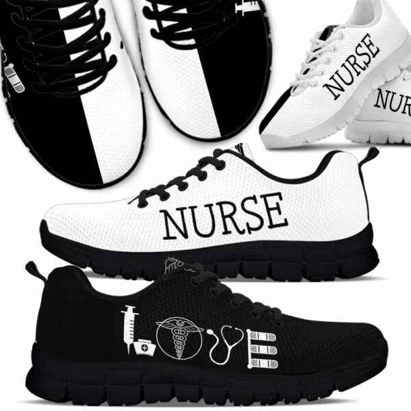 SS-U-Nur-BNW-Nur-220610NA10 @ Nurse Black N White-Nurse Love Black White Sneakers