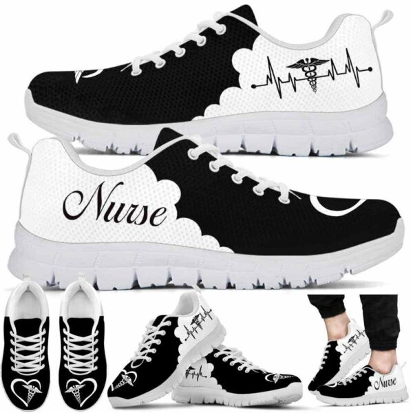 SS-U-Nur-BHB-Nur-220610NA11 @ Nurse BW Heat Beat-Nurse Black White Heartbeat Sneakers