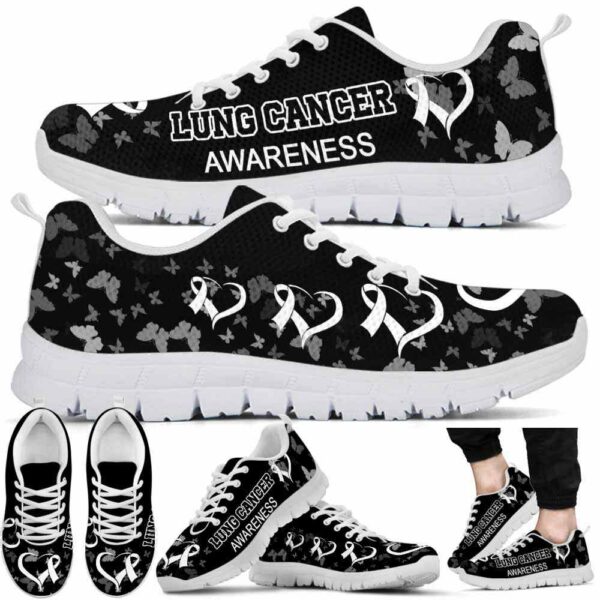 SS-U-Awa-BB-LunCan-220610NA10 @ Lung Cancer BW Butterlie-Lung Cancer Black White Butterly Sneakers