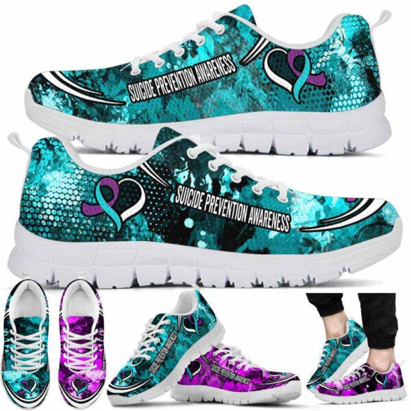 SS-U-Awa-OPL-SuiPre-220610NA10 @ Suicide Prevention Oil Painting Lin-Suicide Prevention Ribbon Heart Paint Sneakers