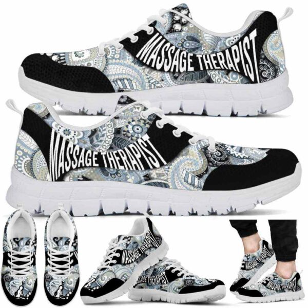 SS-U-Job-WML-Msst-220610NA10 @ Massage Therapist White Mandala Line-Massage Therapist White Mandala Pattern Sneakers