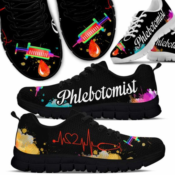 SS-U-Nur-W-Plboto-220610NA10 @ Phlebotomist Watercolor-Phlebotomist Watercolor Heartbeat Sneakers