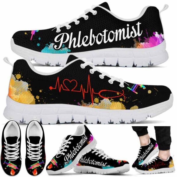 SS-U-Nur-W-Plboto-220610NA10 @ Phlebotomist Watercolor-Phlebotomist Watercolor Heartbeat Sneakers